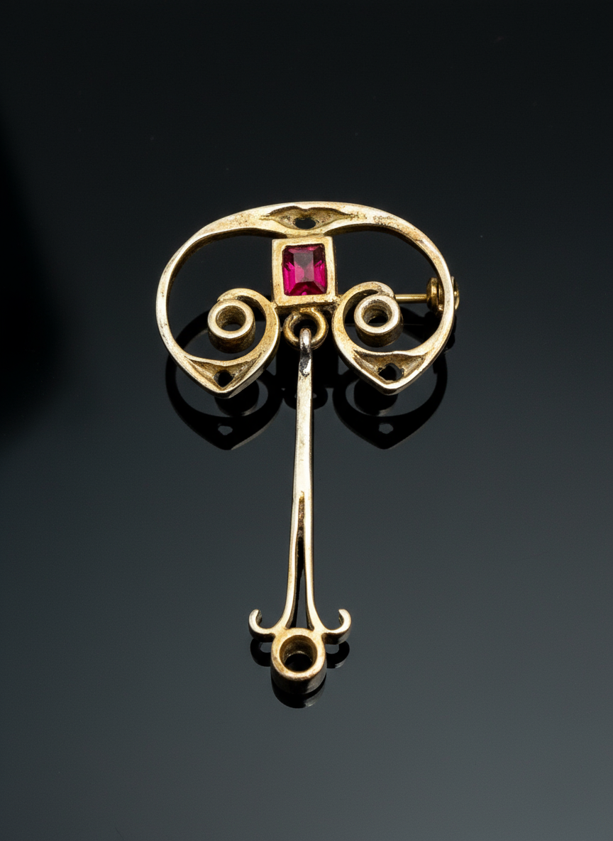 Art nouveau pendant, ruby ​​and diamonds