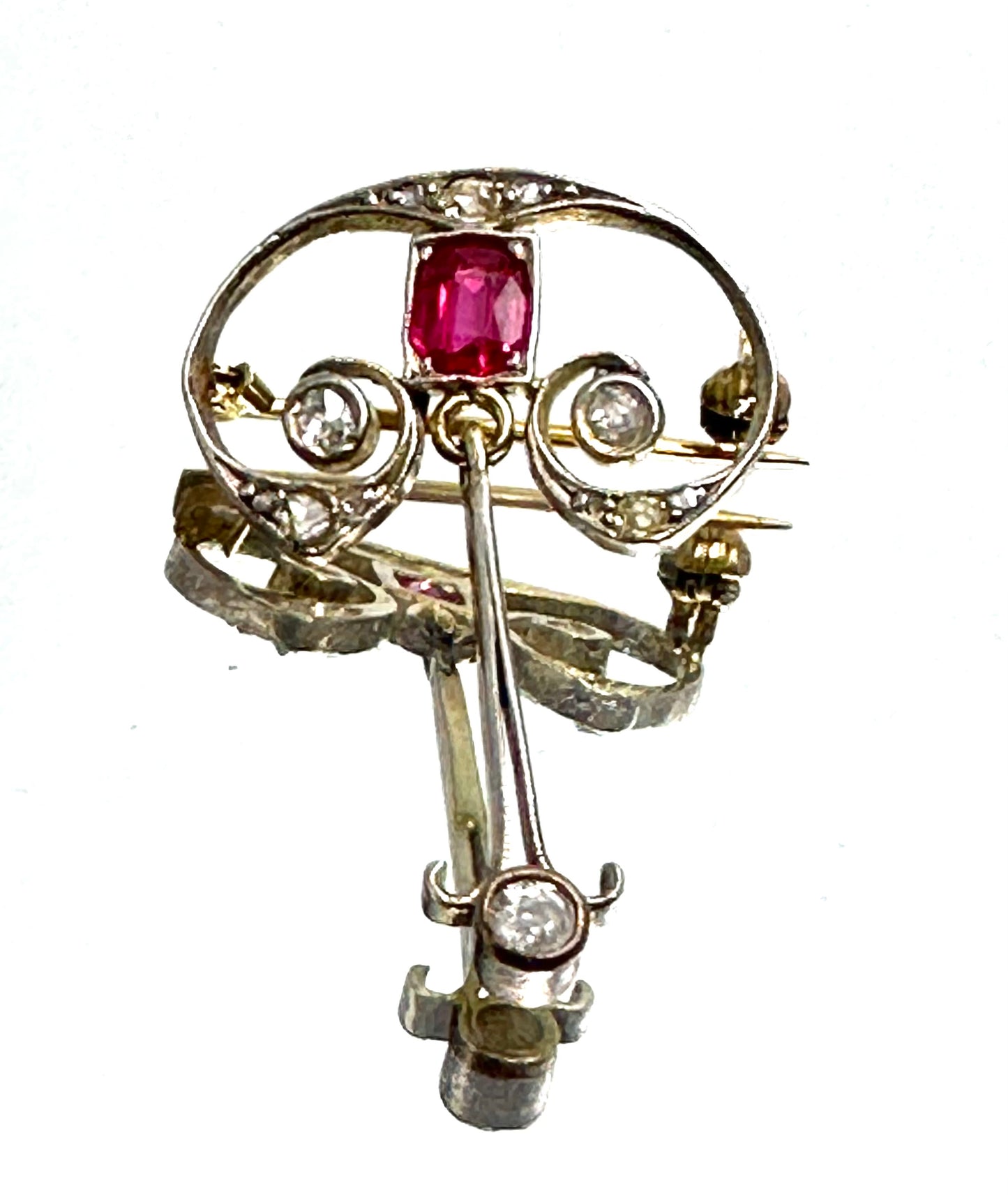 Art nouveau pendant, ruby and diamonds