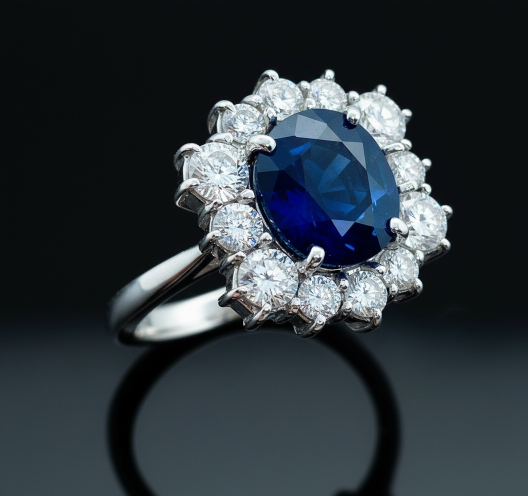 Anello Esagonale a Margherita di Zaffiro