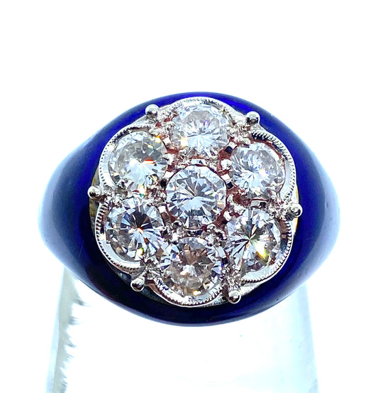 Blue enamel diamond ring