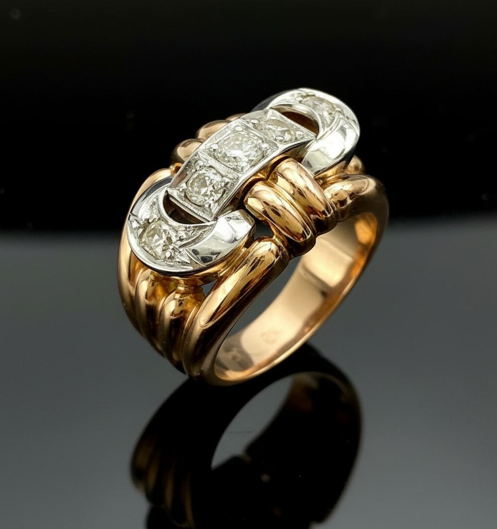 Anello a Fascia con Diamanti in Stile Art Déco