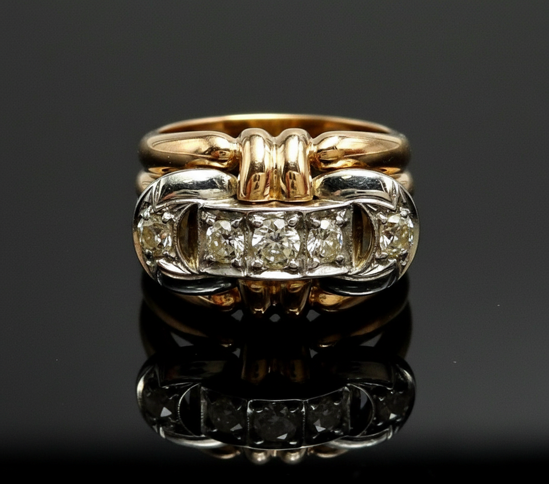 Anello a Fascia con Diamanti in Stile Art Déco