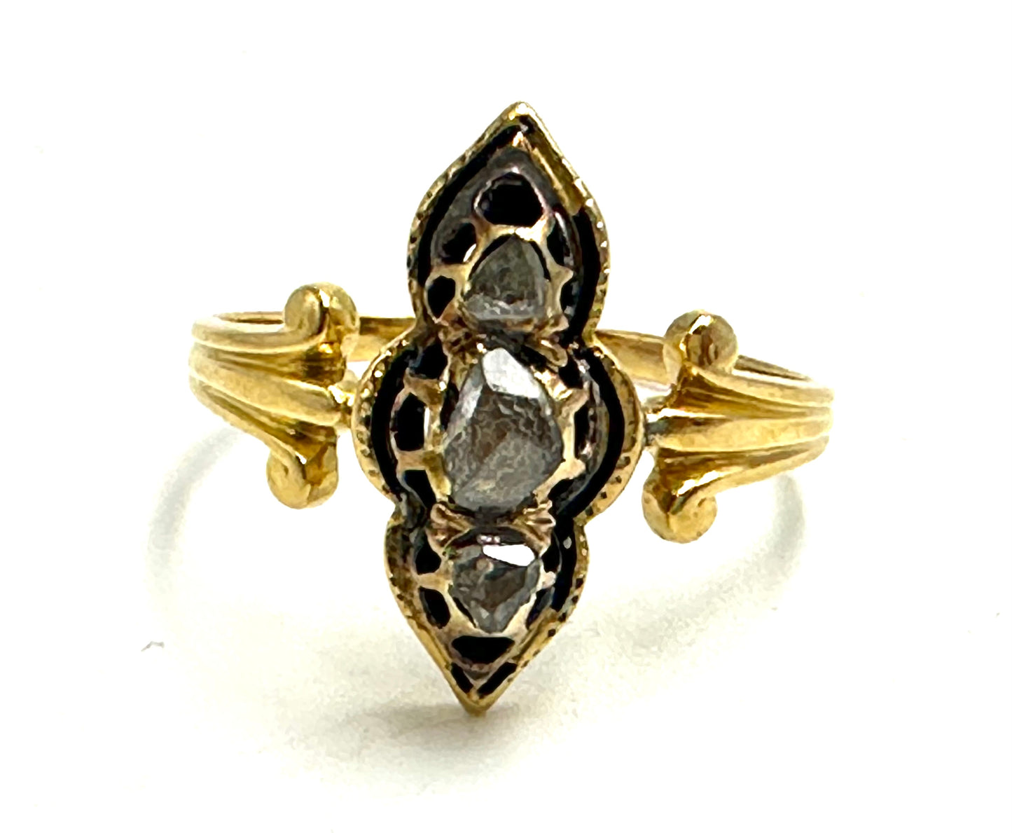 Victorian diamonds and black enamel ring