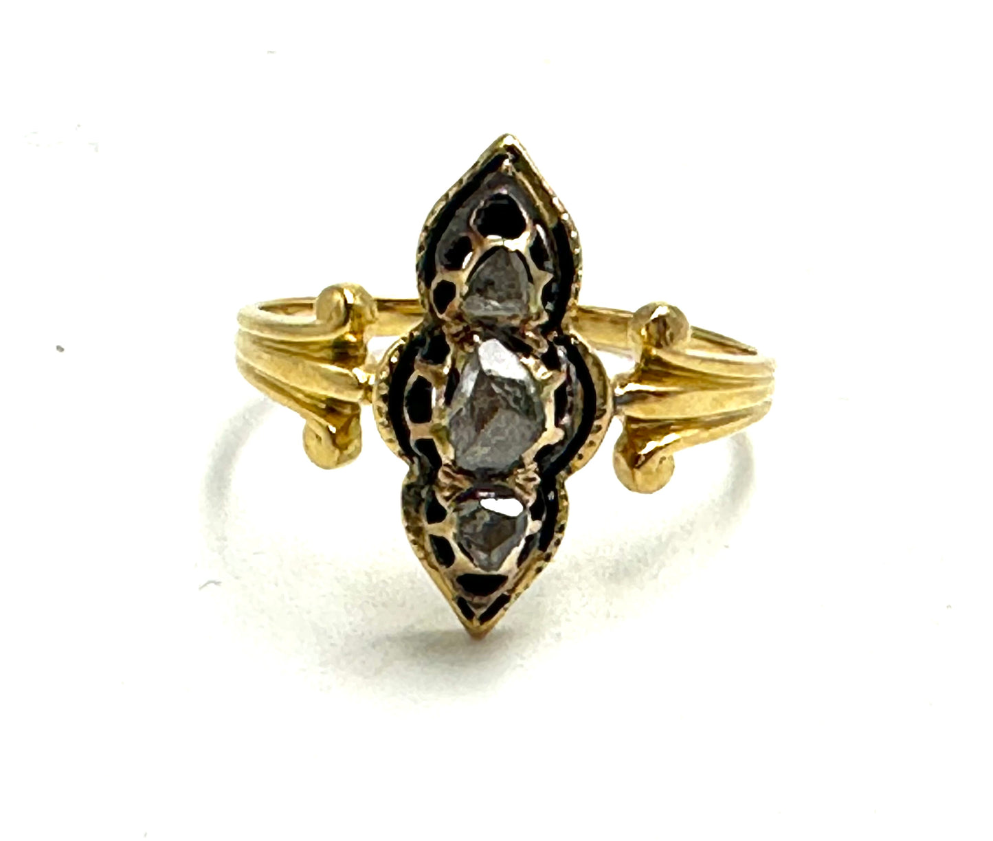 Victorian diamonds and black enamel ring