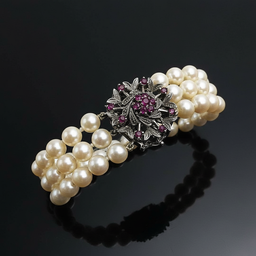 Bracciale Novecentesco a Tre Fili di Perle