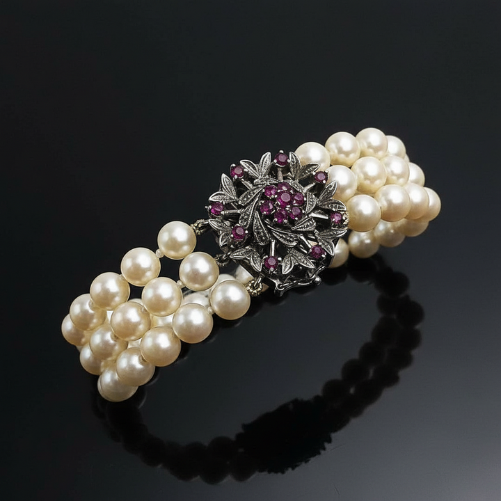 Bracciale Novecentesco a Tre Fili di Perle