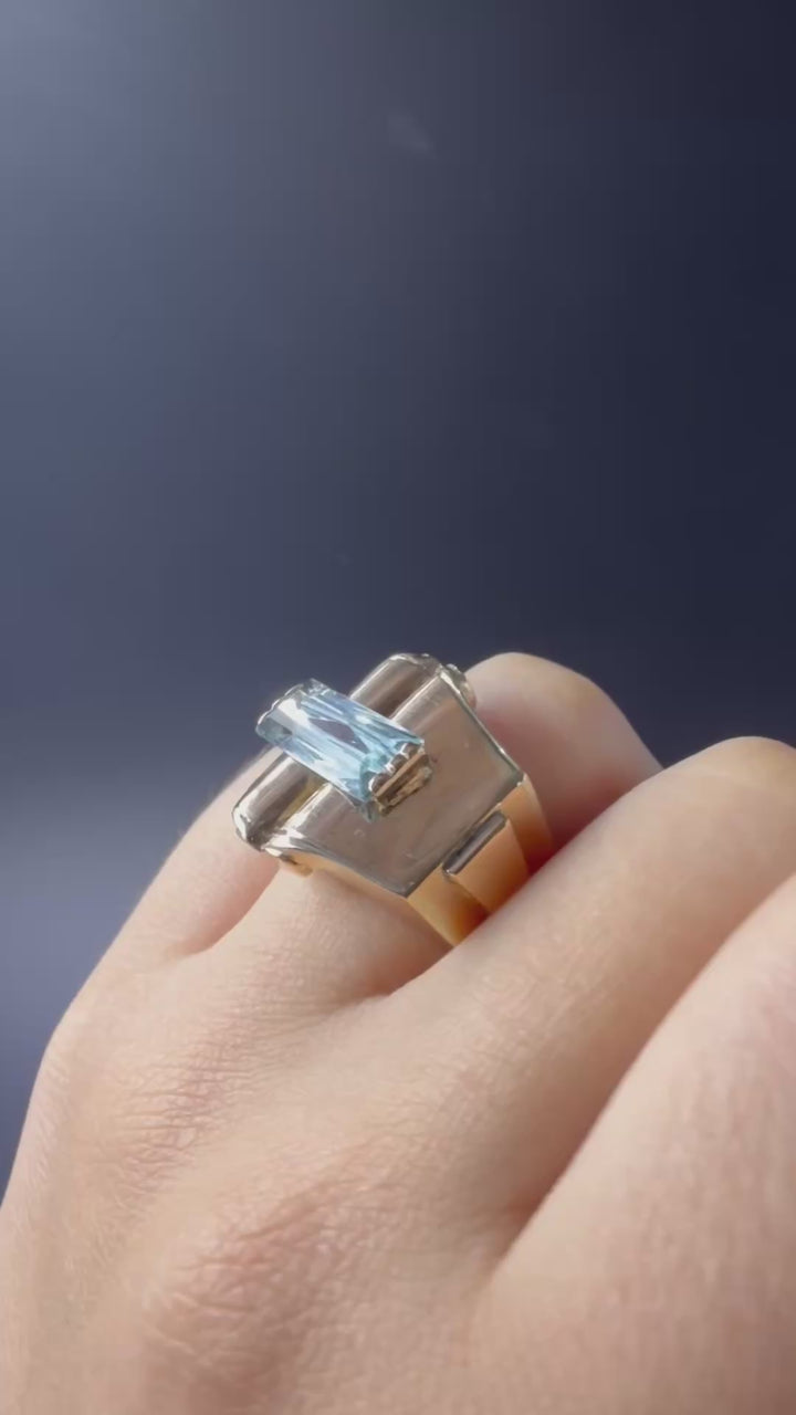 Anello Art Decó con Spinello Azzurro