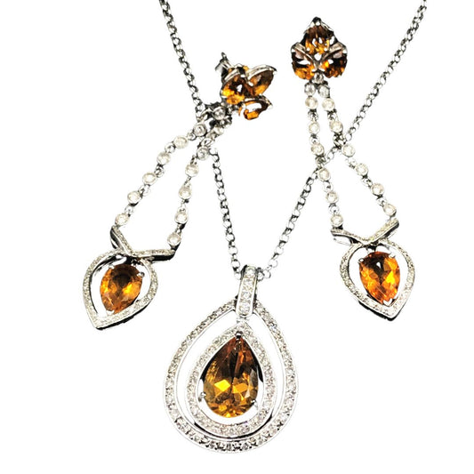 Pendant and earrings - diamonds and topaz